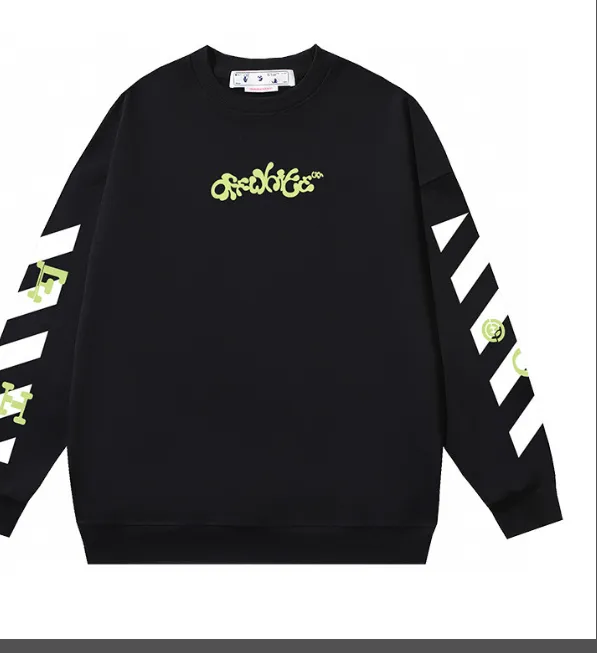 OFF-WHITE New Green Letter Black Zebra Arrow Printed Round Neck Woolen Hoodie