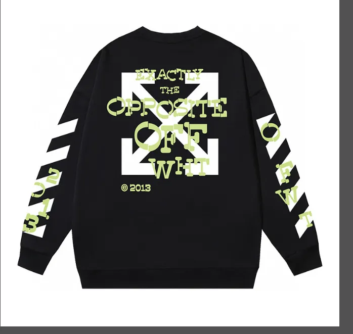 OFF-WHITE New Green Letter Black Zebra Arrow Printed Round Neck Woolen Hoodie