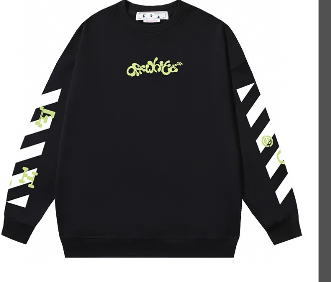 OFF-WHITE New Green Letter Black Zebra Arrow Printed Round Neck Woolen Hoodie