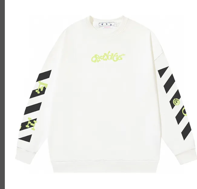 OFF-WHITE New Green Letter Black Zebra Arrow Printed Round Neck Woolen Hoodie