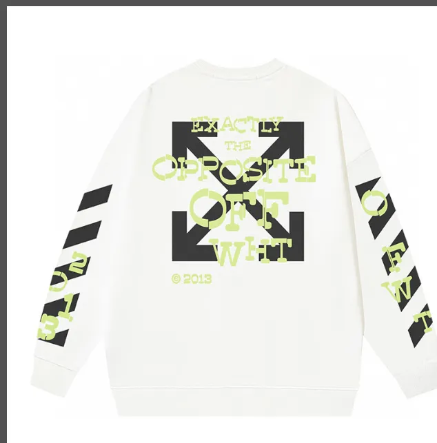 OFF-WHITE New Green Letter Black Zebra Arrow Printed Round Neck Woolen Hoodie