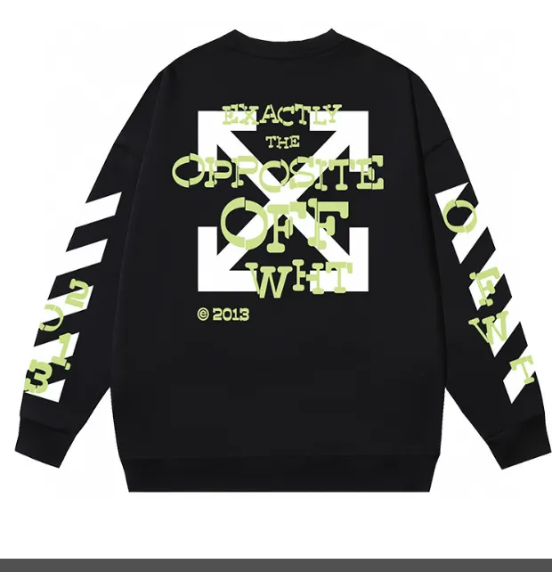 OFF-WHITE New Green Letter Black Zebra Arrow Printed Round Neck Woolen Hoodie