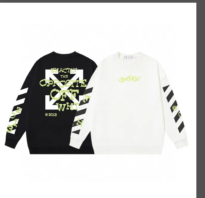 OFF-WHITE New Green Letter Black Zebra Arrow Printed Round Neck Woolen Hoodie