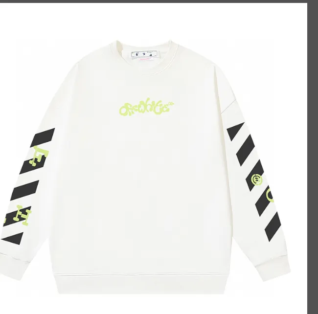 OFF-WHITE New Green Letter Black Zebra Arrow Printed Round Neck Woolen Hoodie