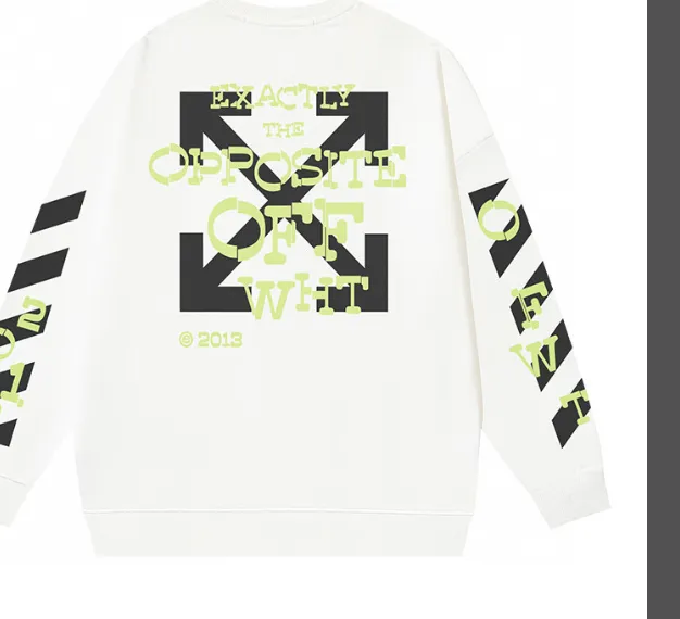 OFF-WHITE New Green Letter Black Zebra Arrow Printed Round Neck Woolen Hoodie