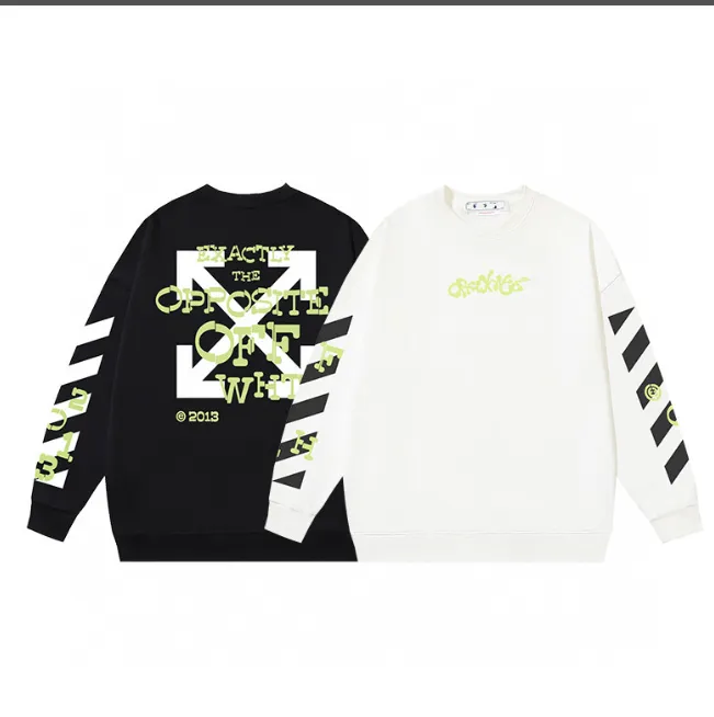 OFF-WHITE New Green Letter Black Zebra Arrow Printed Round Neck Woolen Hoodie