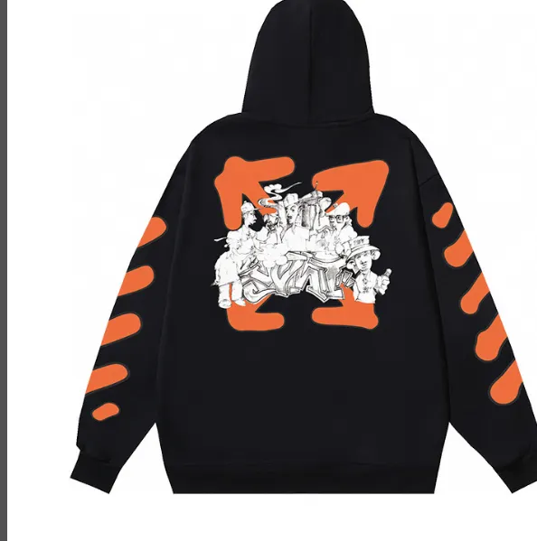 OFFWHITE New Color Graffiti Orange Character Printed Hoodie with looped fabric