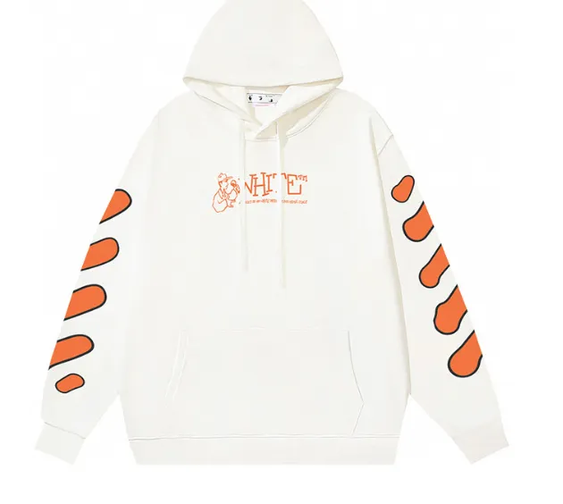 OFFWHITE New Color Graffiti Orange Character Printed Hoodie with looped fabric