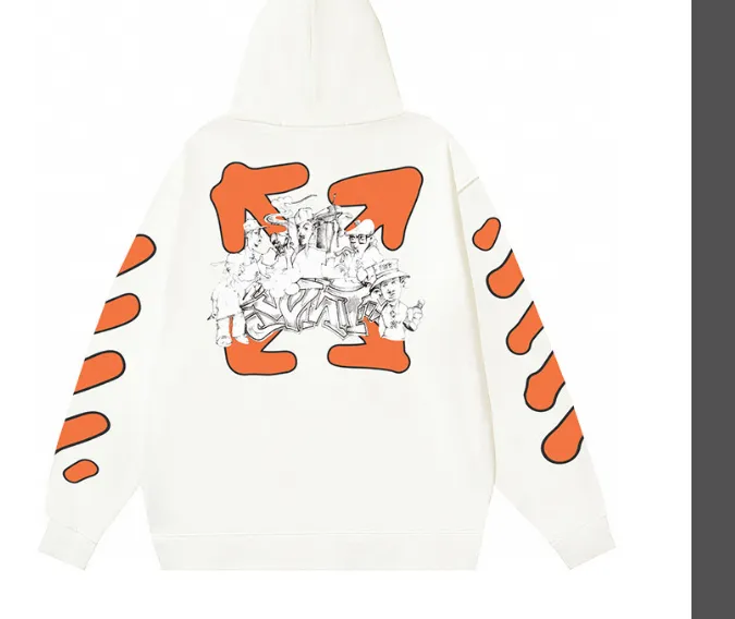 OFFWHITE New Color Graffiti Orange Character Printed Hoodie with looped fabric