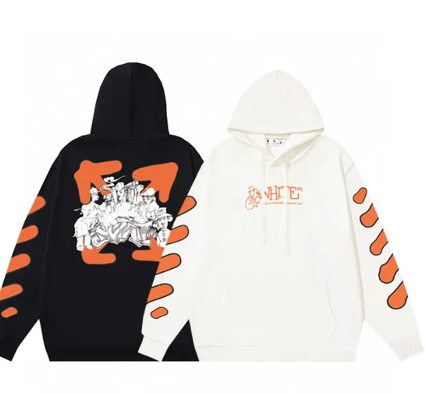 OFFWHITE New Color Graffiti Orange Character Printed Hoodie with looped fabric