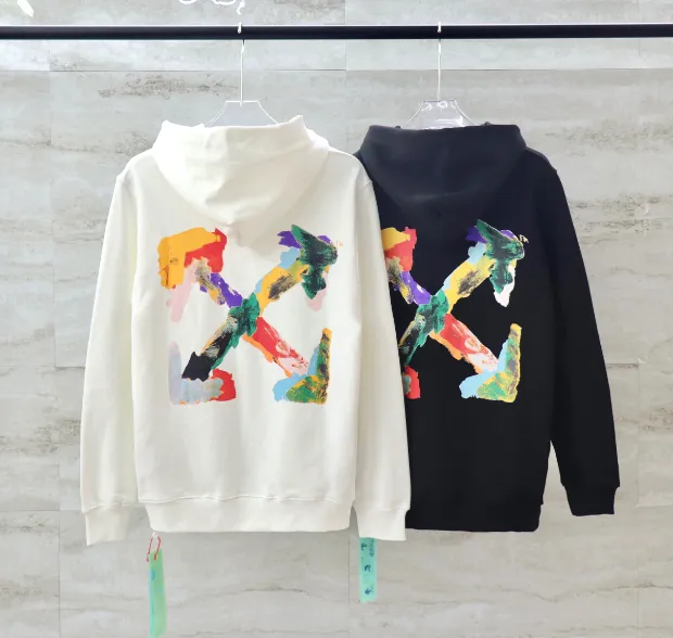 OFF-WHITE new color graffiti hand-painted printed hoodie with looped fabric