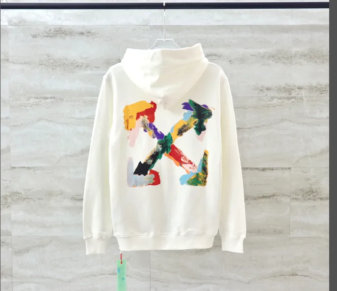 OFF-WHITE new color graffiti hand-painted printed hoodie with looped fabric