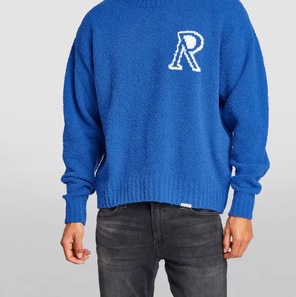 Representative R round neck pullover knitted sweater in black, blue, brown, S M L XL