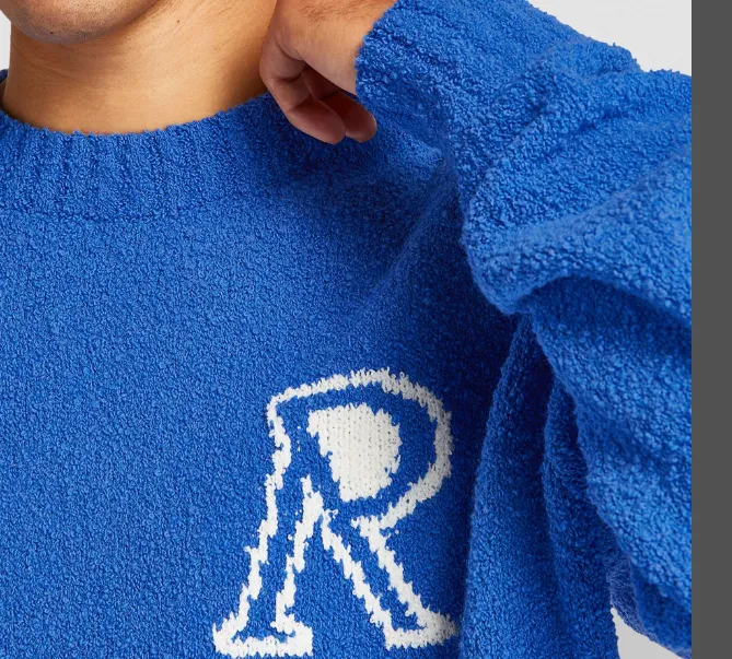 Representative R round neck pullover knitted sweater in black, blue, brown, S M L XL