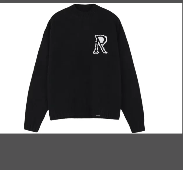 Representative R round neck pullover knitted sweater in black, blue, brown, S M L XL