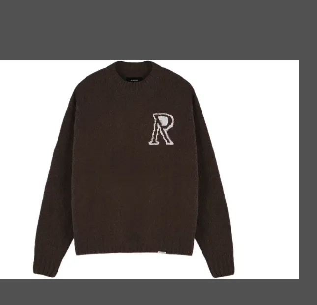 Representative R round neck pullover knitted sweater in black, blue, brown, S M L XL