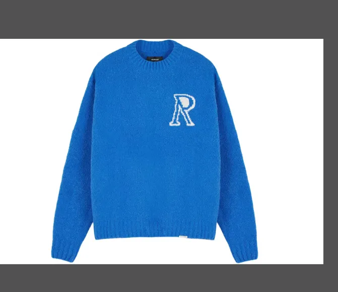 Representative R round neck pullover knitted sweater in black, blue, brown, S M L XL