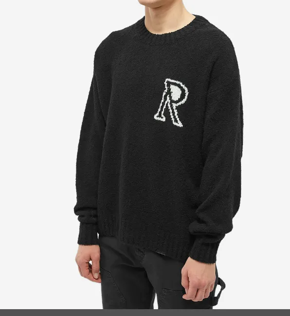 Representative R round neck pullover knitted sweater in black, blue, brown, S M L XL