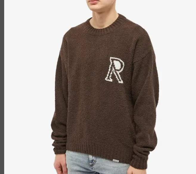 Representative R round neck pullover knitted sweater in black, blue, brown, S M L XL