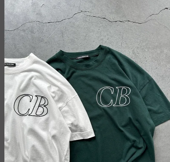 Cole Buxton Simple Letter Logo Embroidered Short Sleeve T-shirt Black White Dark Green S-XL Size