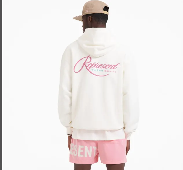 REPRESENT Coconut Tree Letter Logo Slogan Embroidered Hoodie White S-XL Size