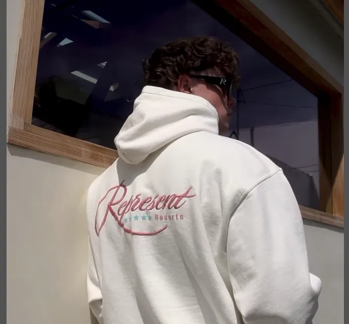 REPRESENT Coconut Tree Letter Logo Slogan Embroidered Hoodie White S-XL Size