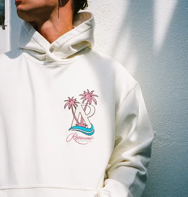 REPRESENT Coconut Tree Letter Logo Slogan Embroidered Hoodie White S-XL Size