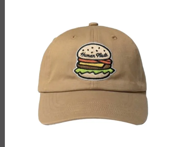 Human Made Burger Embroidered Duck Tongue Hat Baseball Hat Khaki navy blue