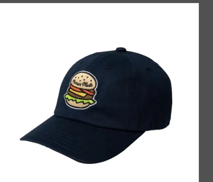 Human Made Burger Embroidered Duck Tongue Hat Baseball Hat Khaki navy blue