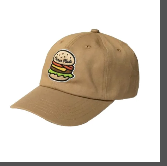 Human Made Burger Embroidered Duck Tongue Hat Baseball Hat Khaki navy blue