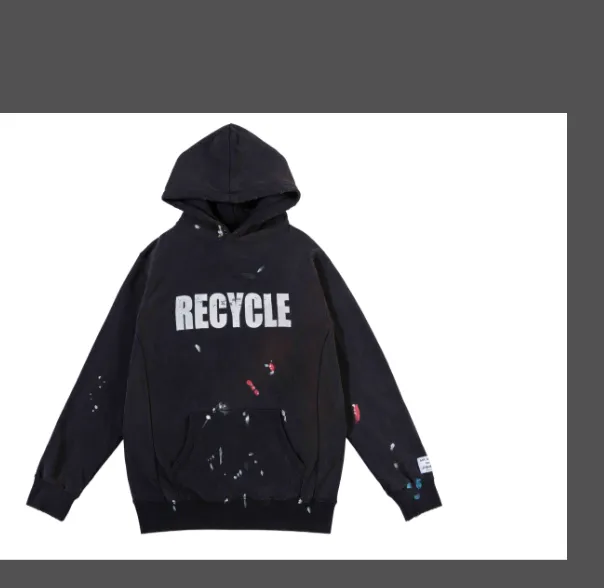 GALLERY DEPT 23FW "RECYCLE" Slogan Kenya West Kanye Same Style NEW VINTAGE Hand drawn Inkwash REMAKE Hoodie