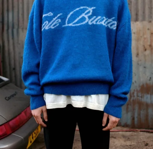 Cole Buxton minimalist slogan letter jacquard round neck sweater pullover blue black S-XL size