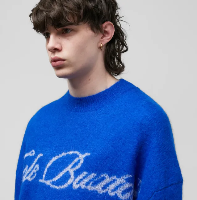 Cole Buxton minimalist slogan letter jacquard round neck sweater pullover blue black S-XL size