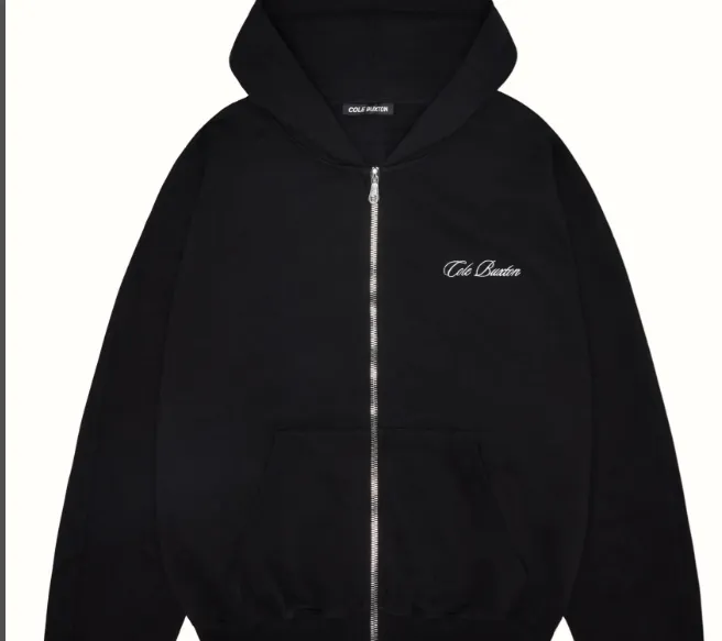 Cole Buxton Minimalist Logo Embroidered Double Zipper Hoodie Black Grey Royal Blue S-XL Size