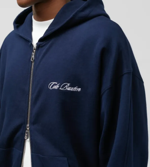 Cole Buxton Minimalist Logo Embroidered Double Zipper Hoodie Black Grey Royal Blue S-XL Size