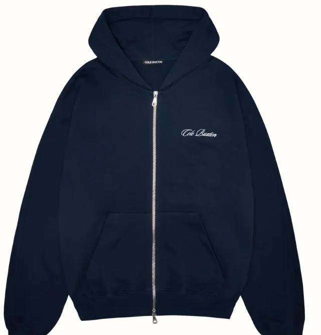 Cole Buxton Minimalist Logo Embroidered Double Zipper Hoodie Black Grey Royal Blue S-XL Size