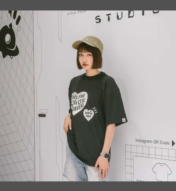 HUMAN MADE American Retro Vintage Love Pattern Printed Bamboo Cotton Short Sleeve T-shirt Black White S M L XL