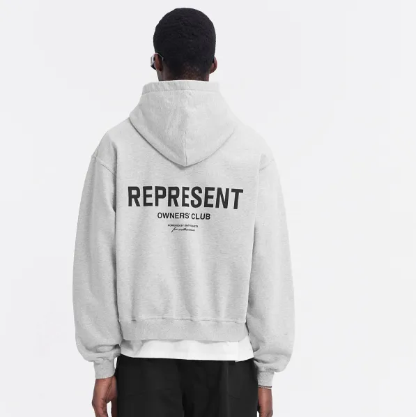 REPRESENT OWNERS CLUB ZIP HOODIE Slogan Logo Zipper Hoodie Black Grey Brown Purple Grey S-XL Size