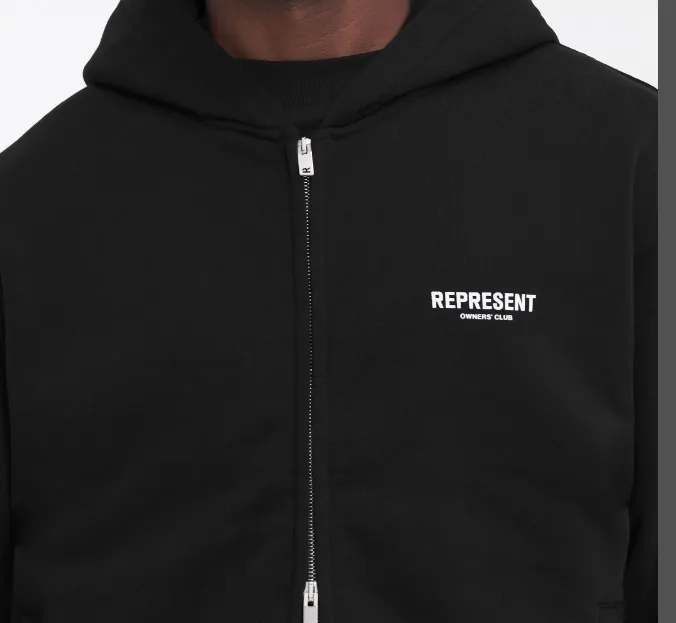 REPRESENT OWNERS CLUB ZIP HOODIE Slogan Logo Zipper Hoodie Black Grey Brown Purple Grey S-XL Size