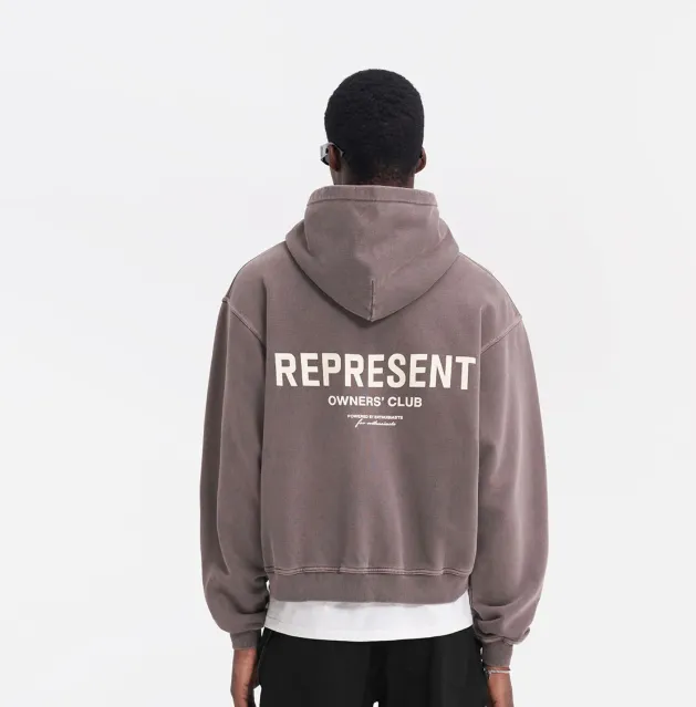 REPRESENT OWNERS CLUB ZIP HOODIE Slogan Logo Zipper Hoodie Black Grey Brown Purple Grey S-XL Size