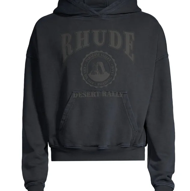 RHUDE American retro logo hooded sweatshirt sweater Aurora gray distressed black S-XL size