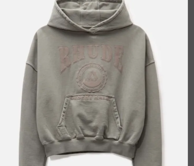 RHUDE American retro logo hooded sweatshirt sweater Aurora gray distressed black S-XL size