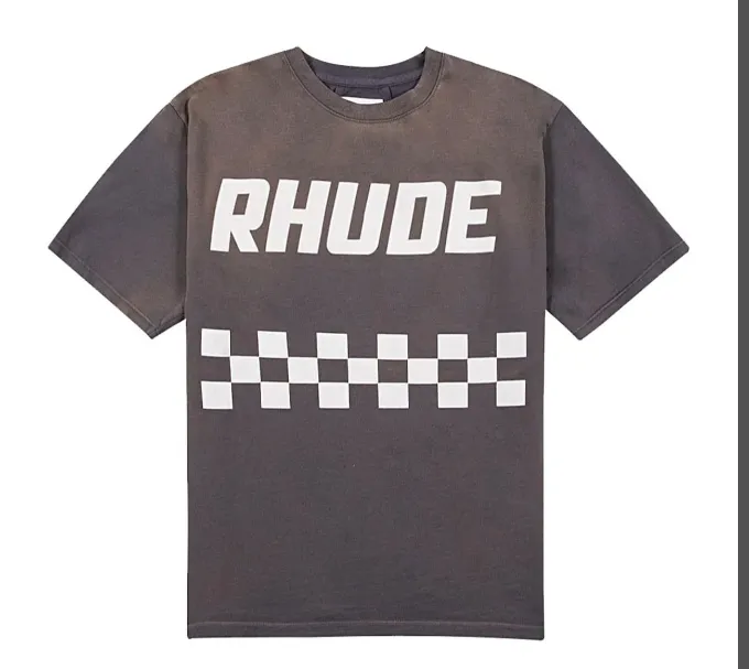 RHUDE Retro Vintage Vintage Slogan Logo Short Sleeve T-shirt Grey Coffee S-XL Size