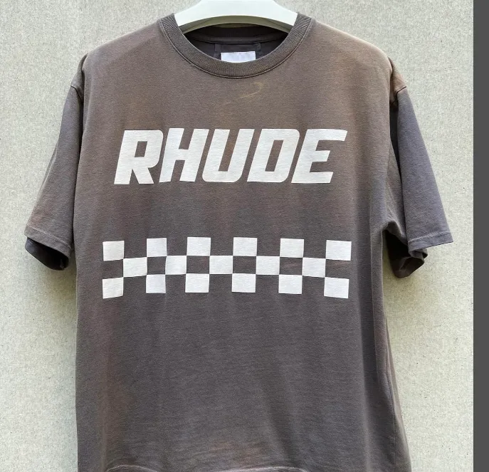 RHUDE Retro Vintage Vintage Slogan Logo Short Sleeve T-shirt Grey Coffee S-XL Size