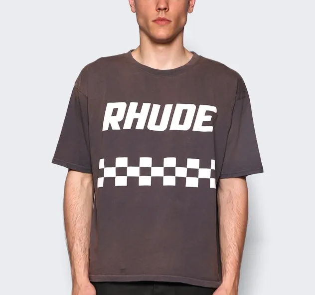 RHUDE Retro Vintage Vintage Slogan Logo Short Sleeve T-shirt Grey Coffee S-XL Size