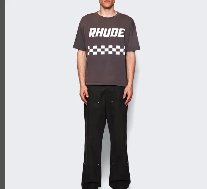 RHUDE Retro Vintage Vintage Slogan Logo Short Sleeve T-shirt Grey Coffee S-XL Size