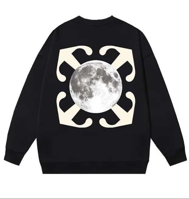 OFF-WHITE new arrow moon hot stamping printed round neck looped fabric