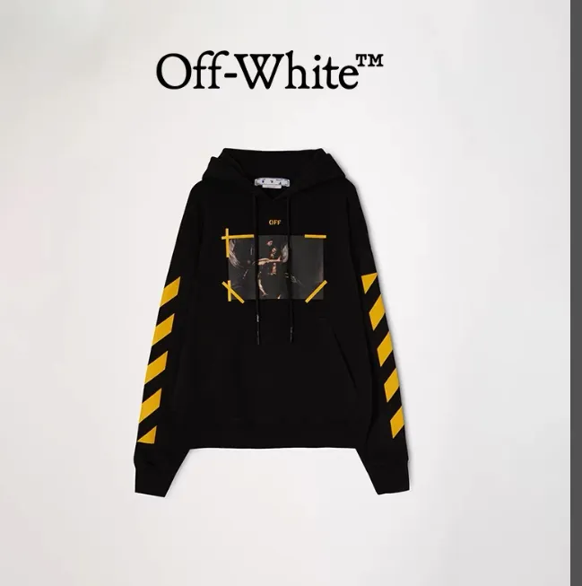 OFF-WHITE New Angel Caravaggio Oblique Striped Arrow Printed Hoodie with looped fabric