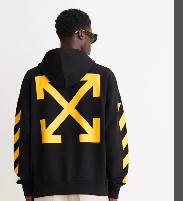 OFF-WHITE New Angel Caravaggio Oblique Striped Arrow Printed Hoodie with looped fabric