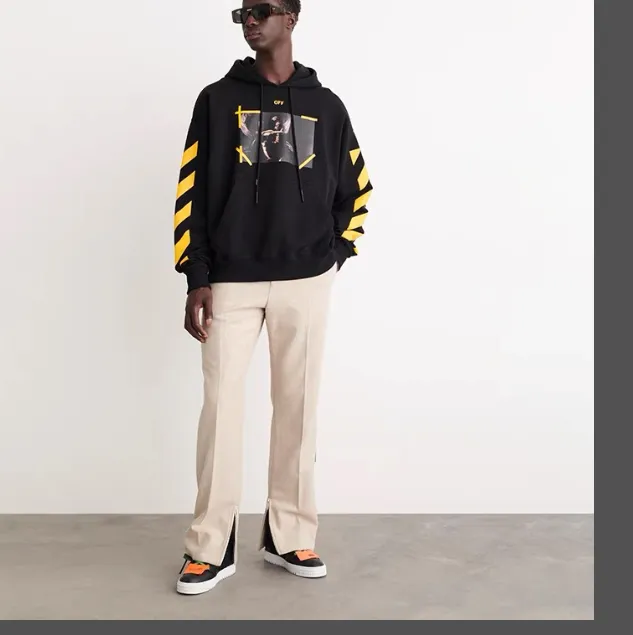 OFF-WHITE New Angel Caravaggio Oblique Striped Arrow Printed Hoodie with looped fabric